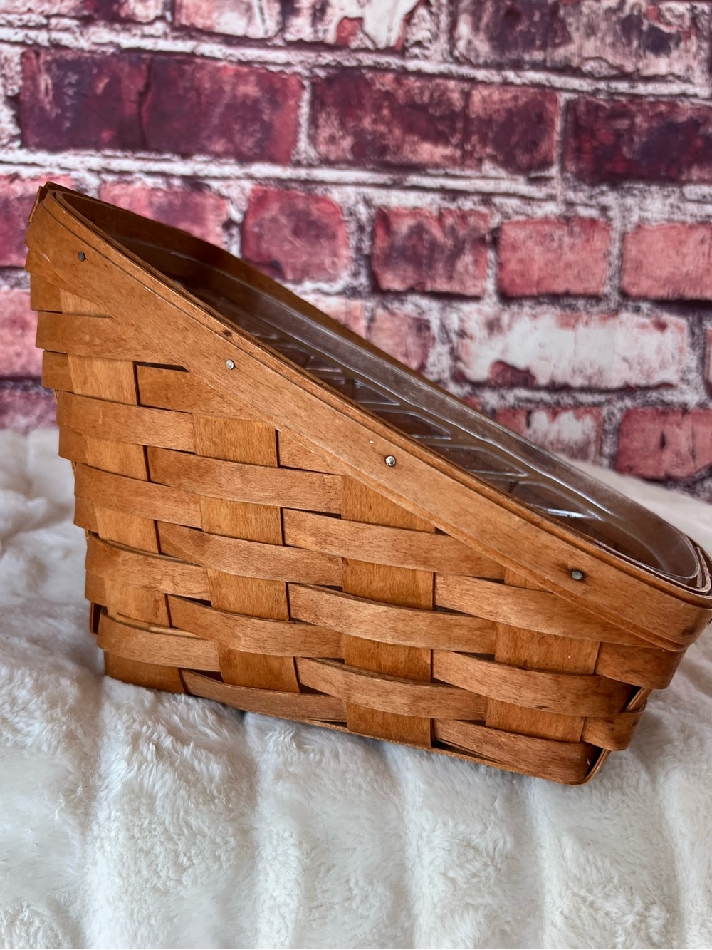 Vintage Longaberger Small Vegetable Sleigh Basket Slanted Fruit With Liner